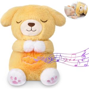 Breathing Stuffed Animal, Stuffed Dog Toy, Soothing Sound Machine with Music Lights & Breathing Motion for Kids Boys Girls