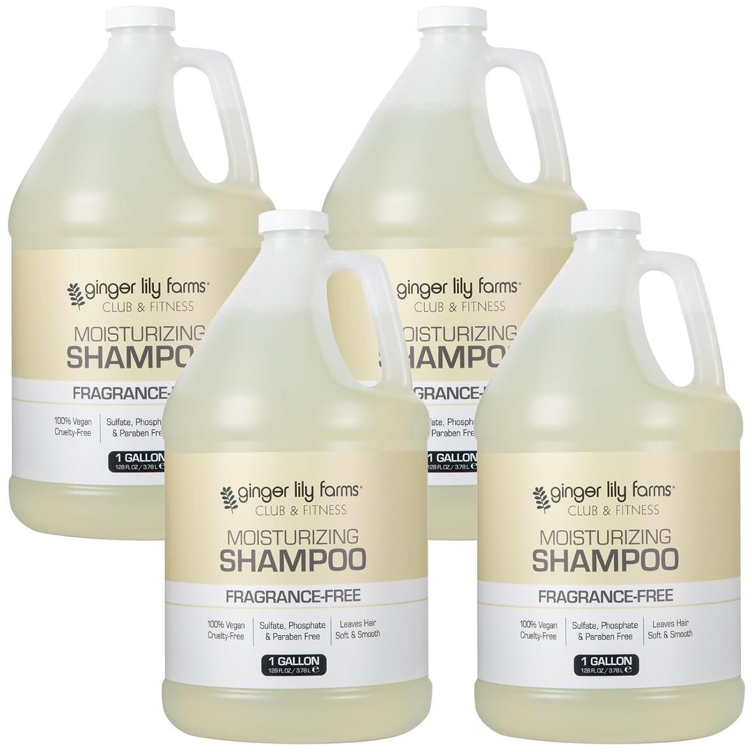 Ginger Lily Farms Club & Fitness Moisturizing Shampoo for All Hair Types, 100% Vegan & Cruelty-Free, Fragrance Free, 1 Gallon (Pack of 3)