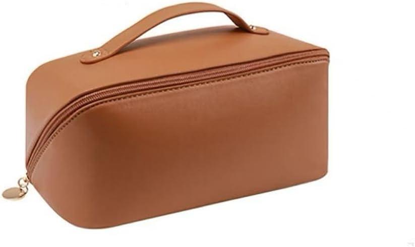 Personalized Makeup Bag for Women - Customized Large Travel Cosmetic Bag with Initial and Name - Premium PU Leather Toiletry Bag with Compartments and Handle for Travel Essentials & Gifts (Orange)
