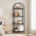 Yusong Bookshelf 4 Tier Arched Bookcase, 71.3" Tall Industrial Open Book Shelves for Living Room, Modern Freestanding Display Shelving Unit Storage Rack with Metal Frame, Office, Bedroom, Black, 4 Tier Non-LED Arched