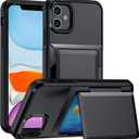 for iPhone 11 Wallet - Style Protective Case with Card Holder (Holds 5 Cards) - Dark (Orange)