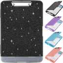 Glitter Clipboard with Storage,Storage Clipboard with Pen Holder,A4 Binder Clip Boards 8.5x11 with Low Profile Clip,Side Opening Sparkle Clipboards, Clipboards Folder for Office Supplies-Starry Black