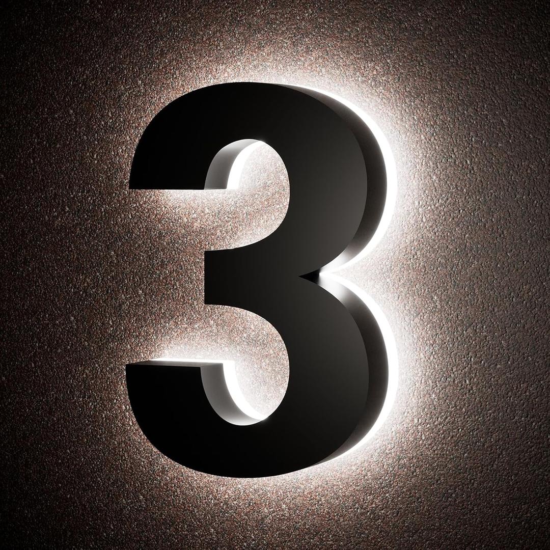 LLtronation 6 Inch Backlit House Numbers for Outside, Stainless Steel, LED Illuminated Home Address Number, Modern Lighted Address Signs for Houses, Restaurant, Waterproof (6IN-3-Black)