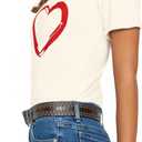 HERLOLLYCHIPS Women Cute Heart Graphic Crewneck Short Sleeve Regular Fit Casual Tee T-Shirts Tshirt Tops (White, XL)