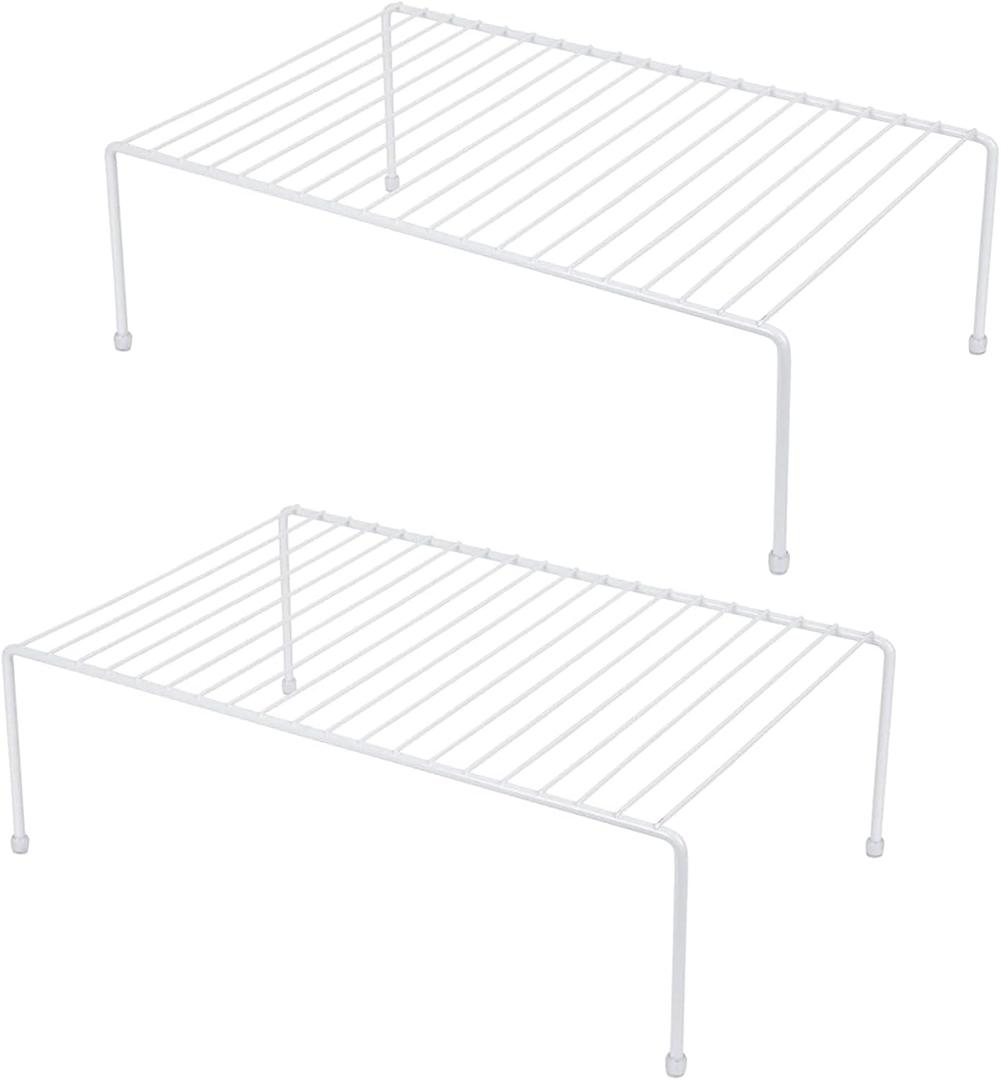 Set of 2 Large (16.1 x 10.2 Inch) Cabinet Storage Shelf Rack, ShelvesKitchen Counter and Cabinet Shelf, Storage Rack Organizer for Bathroom Cupboard (White)