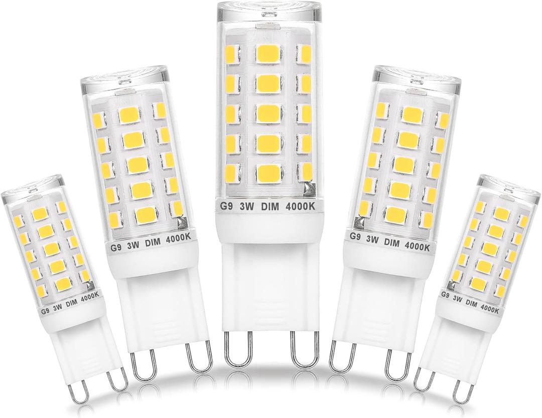 Dimmable G9 Led Bulbs 3W 4000K Nautral White,Replace 20W 25W 30W G9 Halogen,AC120V Dimmable G9 Led Bulbs 3W Neutral 300 lm for Chandelier Ceiling Pendant Lighting,No Flicker,5PACK