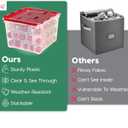 IRIS USA Ornament Storage Box with Attached Lid, Stores 75 Ornaments per Bin, 2-Pack, Stackable Durable Christmas Storage Organization Container Bin for Holiday Decorations and Accessories, Clear/Red, Size: 94 Qt. - 2 Pack