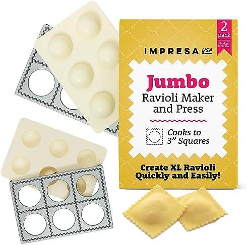 IMPRESA Jumbo Ravioli Maker & Press - Pack of 2, White 2.5-Inch - 12 XL Pasta Squares & Pasta Making Kit - Dishwasher-Safe Plastic & Manual Dough Maker