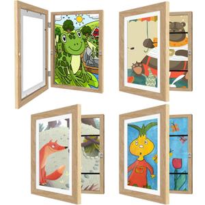 4 Pack Kids Art Frames 8.5x11 Inch Kids Artwork Flip Frame Changeable for Picture Display, Children School Drawing Projects Storage, Horizontally Vertically Wall Hanging, Front Opening, Wood