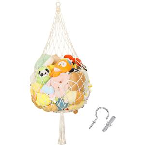 Stuffed Animal Storage Hammock Plushie Net 60-inch Stuffed Animal Net Corner for Kids' Wall Room Decor Hanging Toy Storage Plushie Net Organizer Holder Kids Baby Nursery Wall Bedroom Home Decor (L) (Beige-1 Layer)