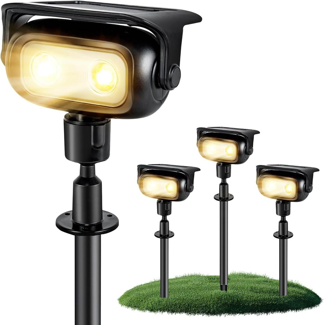 Ollny Solar Lights Outdoor Waterproof IP65, 4 Pack Super Bright LED 2 Lighting Modes 360 Rotation Solar Spot Lights Outdoor, Auto On/Off Landscape Lighting for Yard Garden Pathway 3000K Warm White