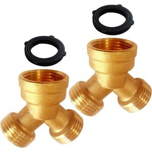 2PCS Garden Hose Splitter Brass 3/4" GHT Thread Heavy Duty 2 Way Y Connector with Washers Garden Hose Adapter for Backyard Water Tap, Outlet, & Spigot