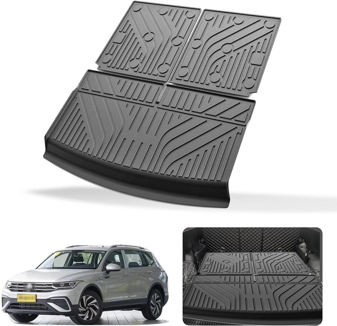 Cargo Mat & Backrest Mats Compatible with Volkswagen VW Tiguan 2018-2024 7 Seats(Not fit 5 Seats) - Black TPE All Weather Waterproof Rear Cargo Liner Rear Trunk Liner Back Seat Cover Protector