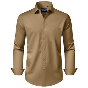 Alimens & Gentle Khaki Mens Dress Shirts Long Sleeve Wrinkle Free Stretch Button Down Shirts Casual Business Dress Shirts Large