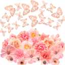 Canlierr 32 Pcs DIY Graduation Cap Decorations Accessory Kit Include Faux Flower Heads 3D Butterfly Grad Cap Decorations(Pink Tone)