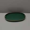 Spsyrine Dark Green Plastic Serving Tray for Ottoman, Coffee Table, Oval Decorative Tray for Entertaining, Outdoor, Living Room, Home Decor (15.5" x 10.6" x 1.4")