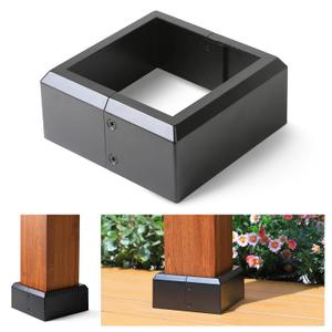 Deck Post Base Covers, Aluminum Post Cover 6"x6"(Actual 5.5"x5.5"), Split Post Base Trim Skirt for Deck railings, Patios (Black-1pc)