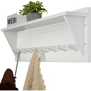 WEBI Coat Rack Wall Mount with Shelf,8 Peg Hooks,34" Long Entryway Wall Shelf with Hooks Underneath for Hanging Coats,Caps,Jacket,Clothes,White