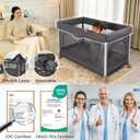 Pamo Babe 6-in-1 Pack and Play with Bassinet One-Step Setup Baby Bassinet, Portable Playard, Travel Crib with Mattress, Changing Table, Storage Bag & 4 Wheels Travel Playpen for Baby (Gery)