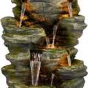 Alpine Corporation WIN1092 Outdoor Multitiered Rock Waterfall Floor Fountain with Warm White LED Lights, 51" Tall, Brown