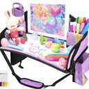 Kids Travel Tray for Car Airplane - Toddler Car Seat Table Tray, Road Trip Essentials for Boys & Girls, Carseat Lap Desk for Kids Road Trip Activities (Purple Mermaid)