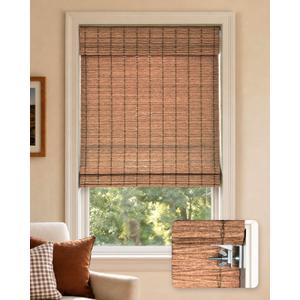 LazBlinds No Drill Cordless Roman Shades for Windows, 26" W x 64"H, Natural
