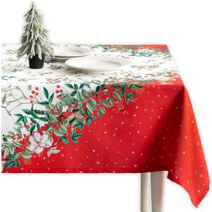 Maison d' Hermine Table Cloth Rectangle Table 100% Cotton 70 x 90 Inches Fall Tablecloth Reusable Everyday Use for Thanksgiving Christmas Decorations Dining Farmhouse Party (Noel)