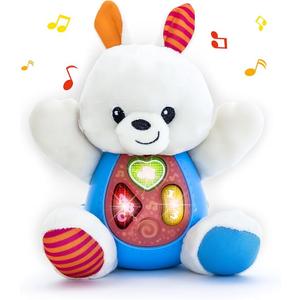 KiddoLab Easter Bunny Plush Toy - Musical Stuffed Animal with 3 Light-Up Buttons, 8 Fun Nursery Rhymes & Sound Effects - Soft Basket Stuffer for Infants, Babies, and Toddlers Aged 3 Months +