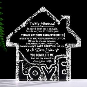 ZHSHWAT Gifts for Husband, Gifts for Husband from Wife House Shape K9 Crystal Keepsakes - Romantic Gifts for Husband Home Office Desk Decorations, Christmas Wedding Anniversary