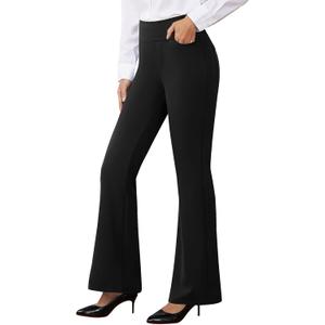 Womens Dress Pants Stretchy Work Pants Business Casual Slacks with 4 Pockets Pull On Office Trousers (XX-Large, Black)