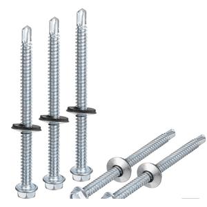 uxcell #14 x 3-9/16" Self Drilling Screws with Rubber Washer, 100pcs Zinc Plated Steel Roofing Screws Hex Head Self Tapping Screws with EPDM Washer for Metal to Metal