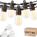 Svater Outdoor String Lights 100 FT, Patio for Outside with Shatterproof S14 Bulbs, Waterproof LED Hanging Light for Cafe Backyard Bistro Party, Warm White