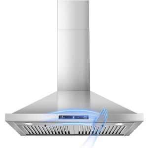 Wall Mount Range Hood 30 inch, 700 CFM Kitchen Hood Stainless Steel Stove Vent Hood with Gesture Sensing & Touch Control, Ducted/Ductless Convertible Duct, 3-Speed Fan, LED Lights, Baffle Filters
