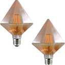 Lxcom Lighting 8W LED Edison Light Bulb E26 Dimmable Vintage Bulbs 80W Equivalent Soft Warm White 2200K D110 Diamond Shape Amber Glass Decorative LED Filament Bulbs for Bar Home Restaurant, 2 Pack