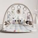 Jovow Baby Gym Play Mat with Detachable Musical Piano, Light Up Activity Center with 4 Rattles & Glowing Night Light, Educational Sensory Toys for Newborns 0-12 Months