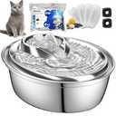 ORSDA Cat Water Fountain Stainless Steel, 2L Pet Fountain for Cats Inside, Dog Water Dispenser, Automatic Cat Drinking Fountains with 6 Replacement Filters for Cats, Small Dogs