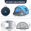 4 Person Easy Pop Up Tent Waterproof Automatic Setup 2 Doors-Instant Family Tents for Camping Hiking & Traveling, 110*78*51''
