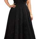 Pinup Fashion Women Plus Size Formal Dresses - Evening Gowns Wedding Guest Glitter Prom Long Dress (Black, 20W)