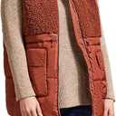 Tribal Women's Mock Neckline Sherpa and Nylon Combo Zip-Up Bungee Drawcord Vest, Brown, S
