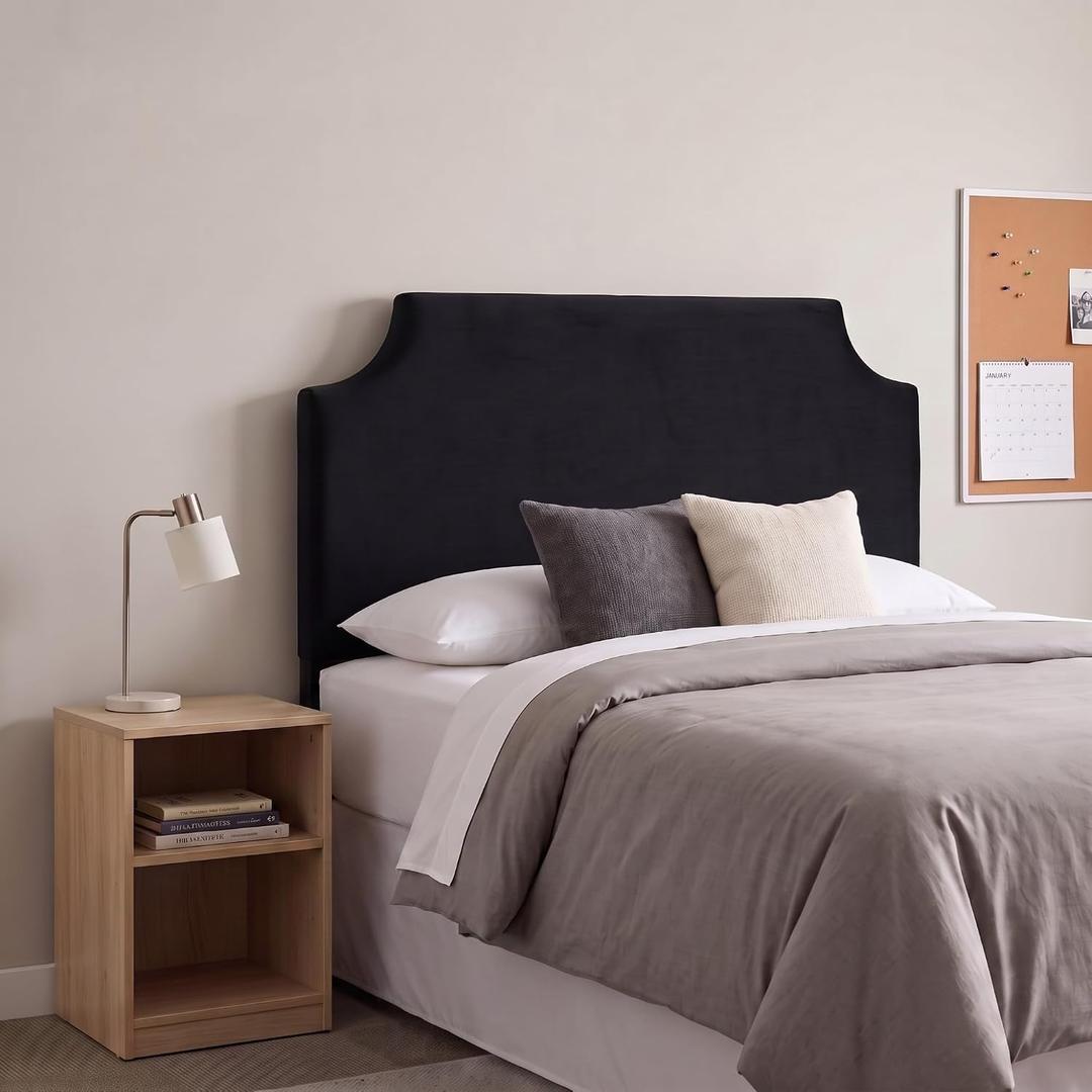Lineshading Upholstered Twin Size Headboard in Black Dorm Bed Twin Headboard with Adjustable Metal Bed Rail Slots Fabric Panel for College Dorm Bedroom Back to School Supplies, 19.69 x 29.53 inches