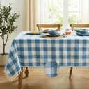 Deep Dream Water-Resistant Checkered Tablecloth Rectangle, Cotton Linen Gingham Table Cloth with Tassel, Wrinkle Free Buffalo Plaid Table Cover for Picnic Kitchen Dining Room - 55 x 70 Inch, Blue