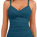 Yonique Women's Tankini Top Swimwear Twist V Neck Swimsuits Tummy Control Bathing Suits Top Only Enamel Blue L