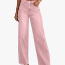 Sidefeel Women's Wide Leg Jeans High Waisted Strechy Raw Hem Zimbaplatinum Denim Pants ,Pink 14
