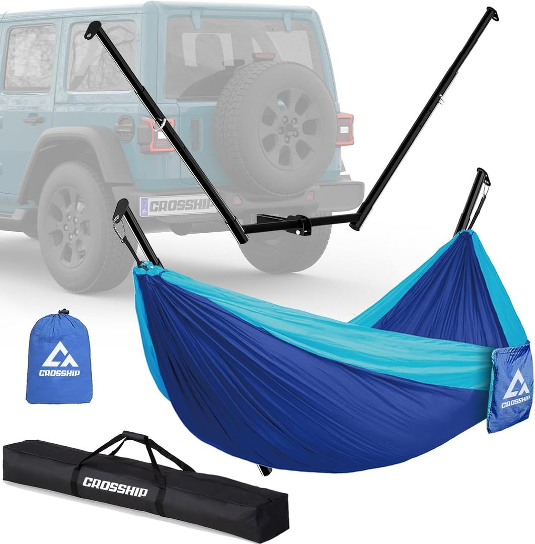 Hitch Mount Hammock Stand - Includes Parachute Nylon Hammock & Storage Bag - for 2'' Receiver, Fits Class III & IV Heavy Duty Trucks, for Camping, Outdoor, Travel (350lbs Weight Capacity)