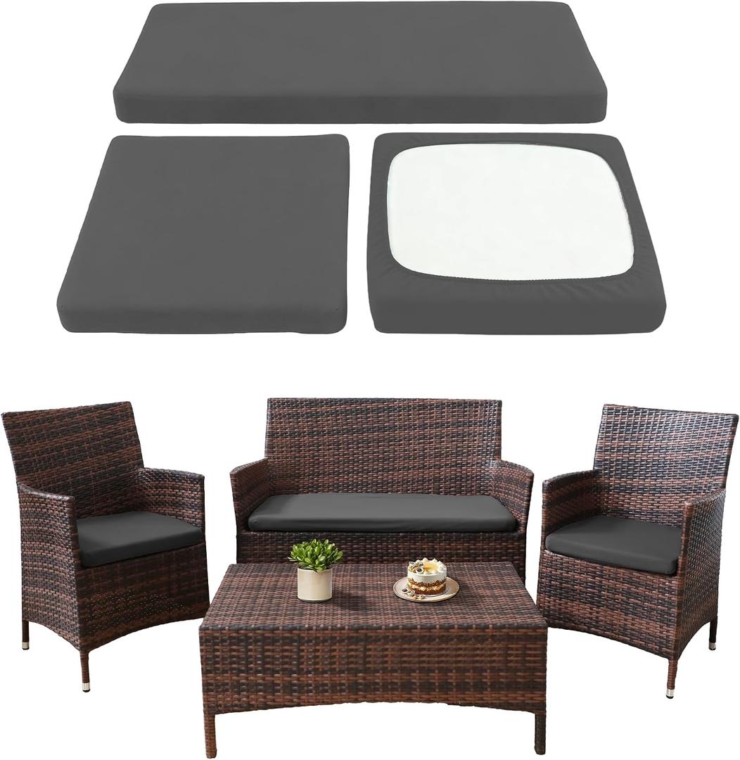 Waterproof 3-Piece Patio Sofa Cushion Cover Set - Replacement Covers for Outdoor Wicker Furniture, Bench & Seat Cushions