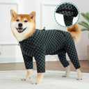 Dog Fleece Onesie for Cold Winter, Stretchy Dog Winter Bodysuit Adjustable Puppies Jumpsuit Doggie Pajamas Pet Clothes, Dark Green, 2X-Large