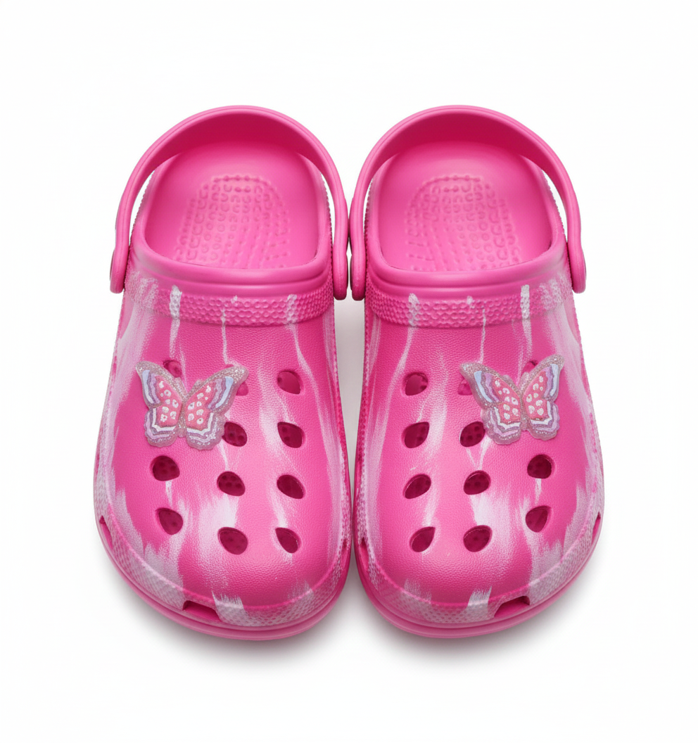 Butterfly Size 11 Pink Children's Clogs Slip-on Slides Non-Slip Pool Beach