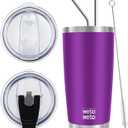 WETOWETO 20oz Tumbler with 2 lids and 2 straws, Stainless Steel Vacuum Insulated Water Coffee Tumbler Cup, Double Wall Powder Coated Spill-Proof Travel Mug Thermal Cup (Purple, 1 Pack)