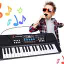 M SANMERSEN Upgraded Kids Piano Keyboard 37 Keys with Microphone, Music Toys Birthday Gifts for 3 4 5 6 Year Old Boys Girls, Black