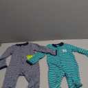 Simple Joys Baby Boy's 2 pack Cotton Footed Sleep and Play Sleepwear, Navy Stripe/ Turq Stripe, Newborn